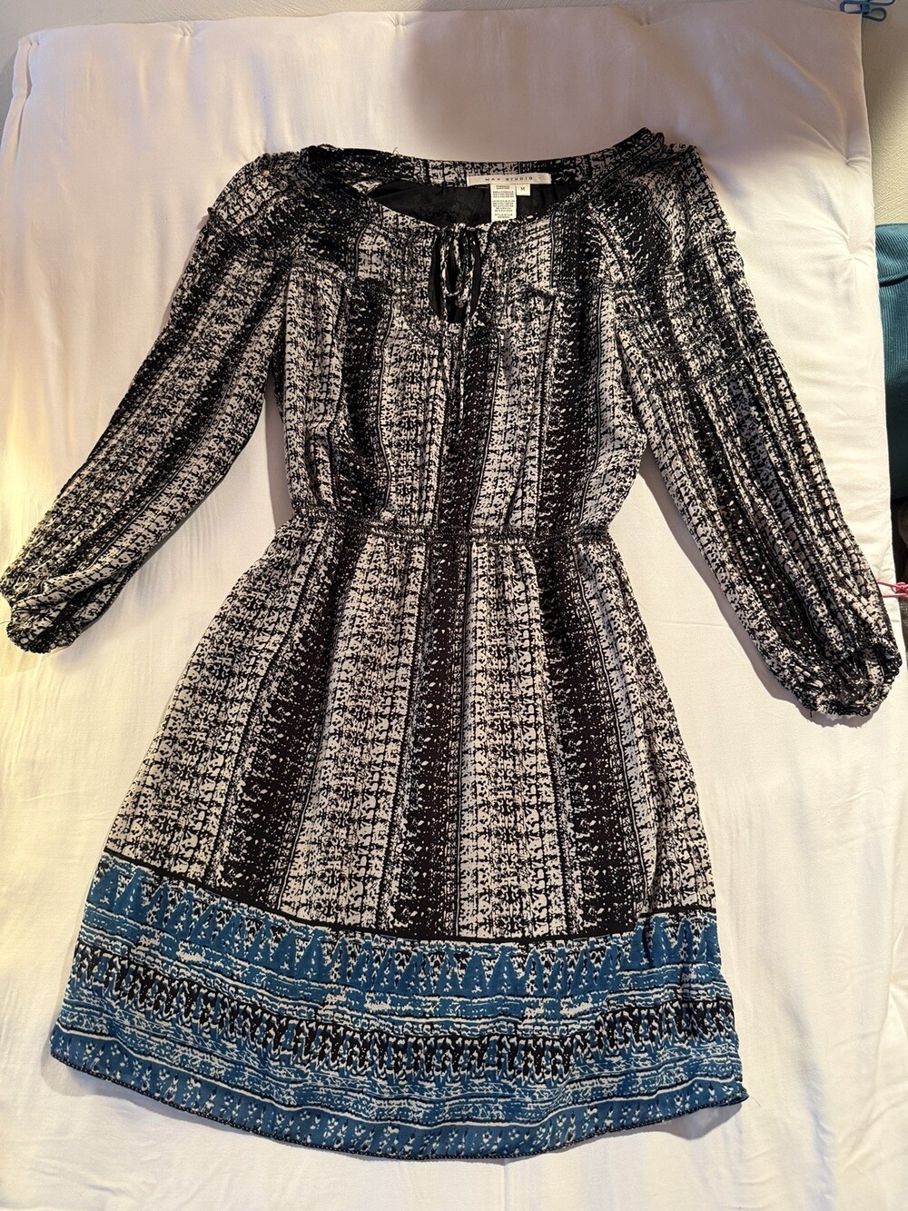Max Studio Midi Dress Long Sleeve Stretch Waist Size M